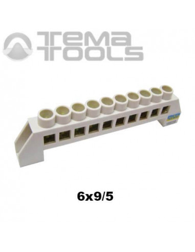 Шина нулевая в изоляторе 6x9 мм 5 отверстий белая