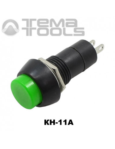 Кнопка нажимная КН-11А с фиксацией с зеленой круглой клавишей