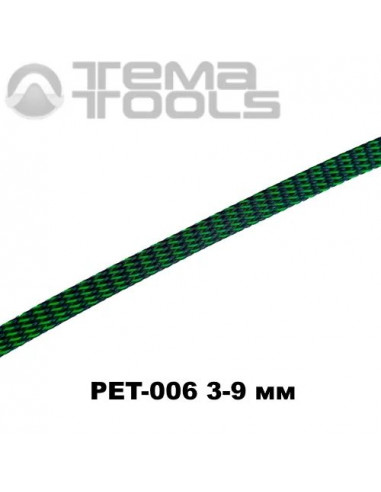 Обплетення для проводів PET-006 3-9 мм зміїна шкіра чорний/зелений штрих-пунктир (100 м уп.)
