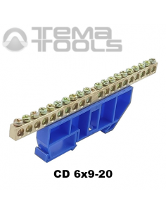 Шина нулевая 6х9-20 на DIN-рейку на изоляторе CD синяя