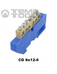 Шина нулевая 8х12-6 на DIN-рейку на изоляторе CD синяя