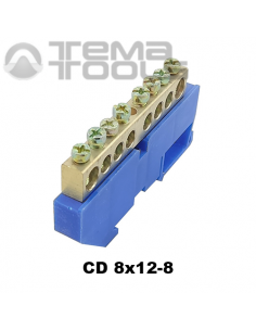 Шина нулевая 8х12-8 на DIN-рейку на изоляторе CD синяя