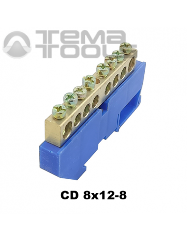 Шина нулевая 8х12-8 на DIN-рейку на изоляторе CD синяя