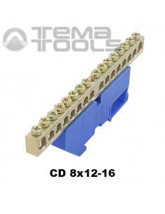 Шина нулевая 8х12-16 на DIN-рейку на изоляторе CD синяя