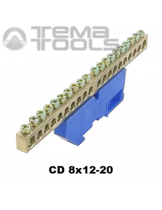 Шина нулевая 8х12-20 на DIN-рейку на изоляторе CD синяя