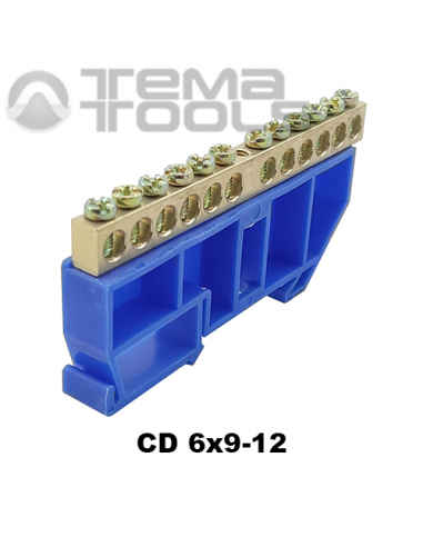 Шина нулевая 6х9-12 на DIN-рейку на изоляторе CD синяя